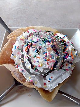 Mexican fried ice cream with sprinkles