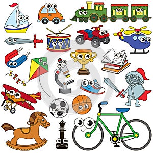 Big Boy Toy set, the collection of coloring book template, the group of outline digital elements