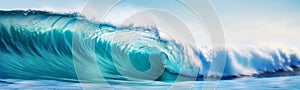 Big breaking blue ocean wave. Surfing summer wave banner