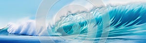 Big breaking blue ocean wave. Surfing summer wave banner