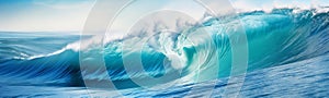 Big breaking blue ocean wave. Surfing summer wave banner