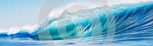 Big breaking blue ocean wave. Surfing summer wave banner