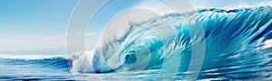 Big breaking blue ocean wave. Surfing summer wave banner