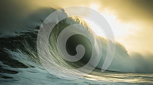 Big breaking ocean wave on a stormy weather