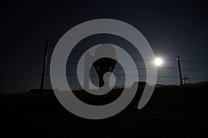 A big bright moon in the starry sky. Observatory