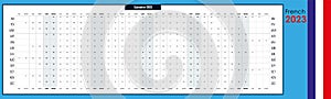 Big, broad wall planner for 2023. Whole year on one page. Simple calendar template.