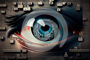 Big brother watching you concept, big eye CCTV, generative ai