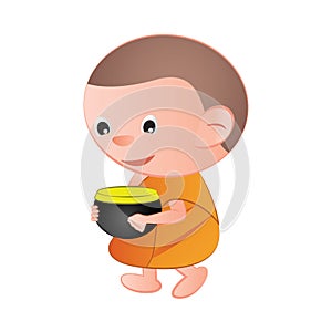 Big bubble head cartoon Buddhist monk ask a favor receive food o