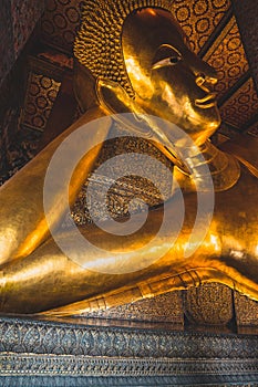 Big Buddha gold statue, Closeup golden buddha, Wat Pho, Thailand .