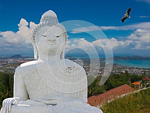 Big Buddha Phuket thailand views of Kata Beach karon beach and challong Bay lovely colourful Sky