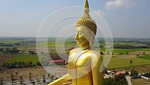 Big Buddha of Thailand, Aerial scene from sky Drone fly away