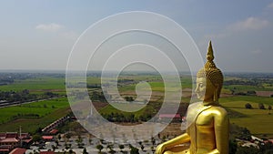 Big Buddha of Thailand, Aerial scene from sky Drone fly down