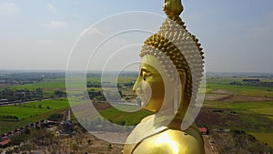 Big Buddha of Thailand, Aerial scene from sky Drone fly down