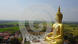 Big Buddha of Thailand, Aerial scene from sky Drone fly forward