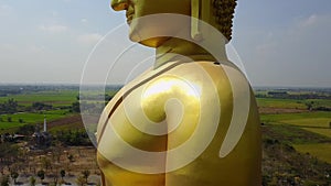 Big Buddha of Thailand, Aerial scene from sky Drone fly up