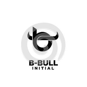Big bull horn head initial letter b black logo icon design vector illustration white background