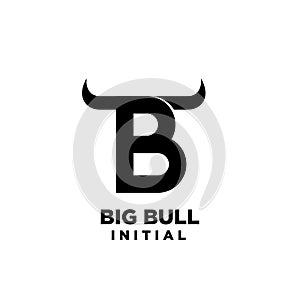 Big bull horn head initial letter b black logo icon design vector illustration white background