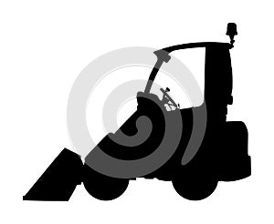 Big bulldozer loader vector silhouette isolated on white background. Dusty digger silhouette illustration. Excavator dozer.