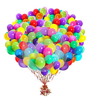 Big bunch of color balloons on white background photo