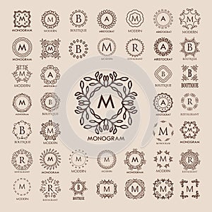 Big bunch of luxury, simple and elegant monogram design templates.