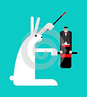 Big bunny and little magician. Magic trick vice versa