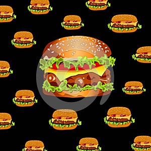 Big burger on the hamburgers background black