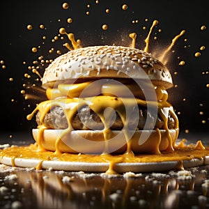 Big burger with melted cheese and splash