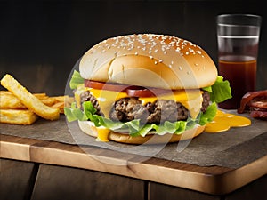big burger on a wooden table