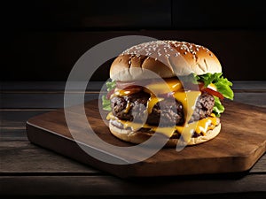 big burger on a wooden table