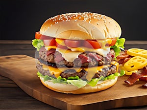 big burger on a wooden table