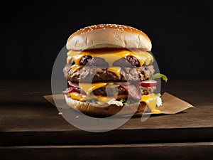 big burger on a wooden table