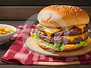 big burger on a wooden table