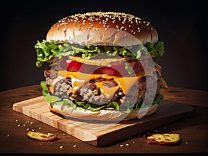 big burger on a wooden table