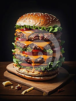 big burger on a wooden table