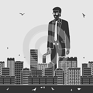 Big Businessman in the City Vector Illustration