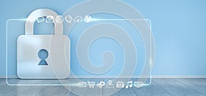 Cadena icons in interior with web interface 3D rendering