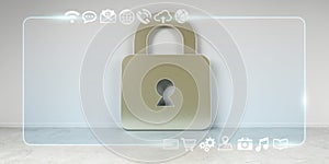 Cadena icons in interior with web interface 3D rendering