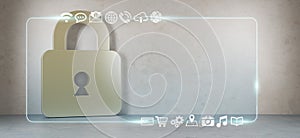 Cadena icons in interior with web interface 3D rendering