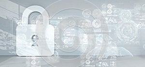 Cadena icons in interior with web interface 3D rendering