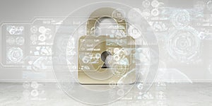 Cadena icons in interior with web interface 3D rendering