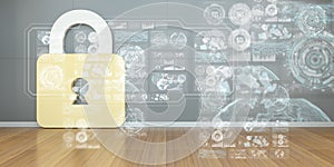 Cadena icons in interior with web interface 3D rendering