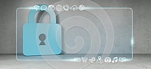 Cadena icons in interior with web interface 3D rendering