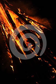 A big campfire at night