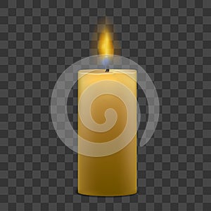 Big Candle with Fire Set on Transparent Background. Vector