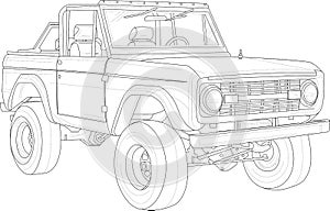 Big car, truck with outlines. Vector illustration in black and white. photo
