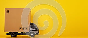 El gran cartulina cabina paquete sobre el gris camión listo sobre el un piso entregado sobre el 