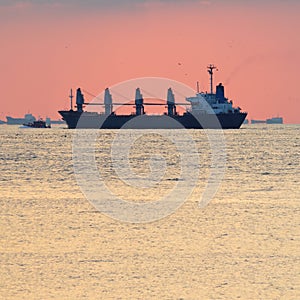 Big cargo ship escorted