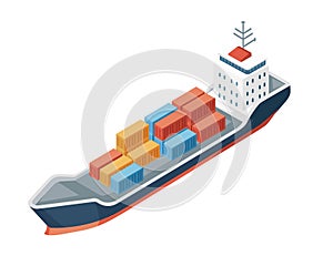 Big cargo ship loaded with containers vector illustration isolated on white background