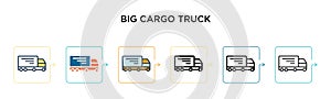 Big cargo truck vector icon in 6 different modern styles. Black, two colored big cargo truck icons designed in filled, outline,