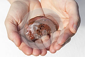 Big Carnelian Piece in hands